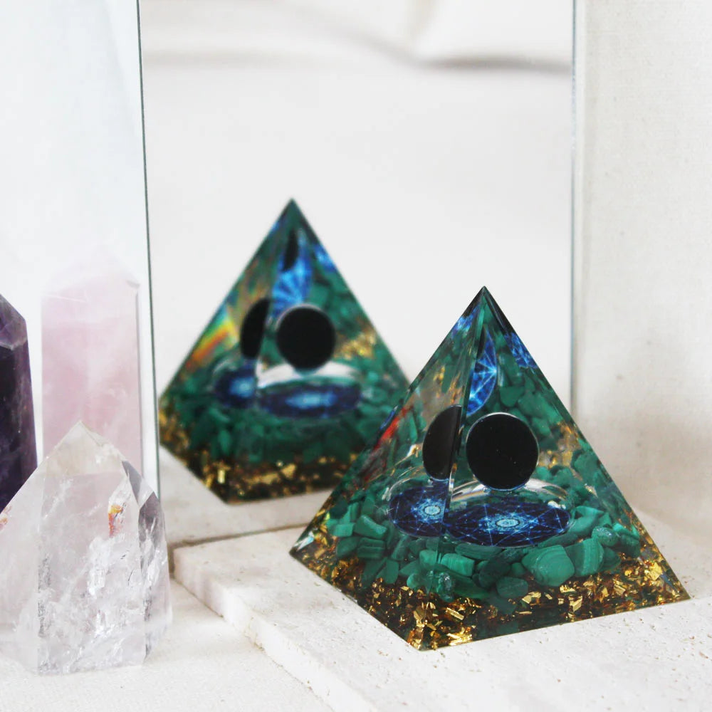 Orgonite Pyramid Black Obsidian and Malachite 